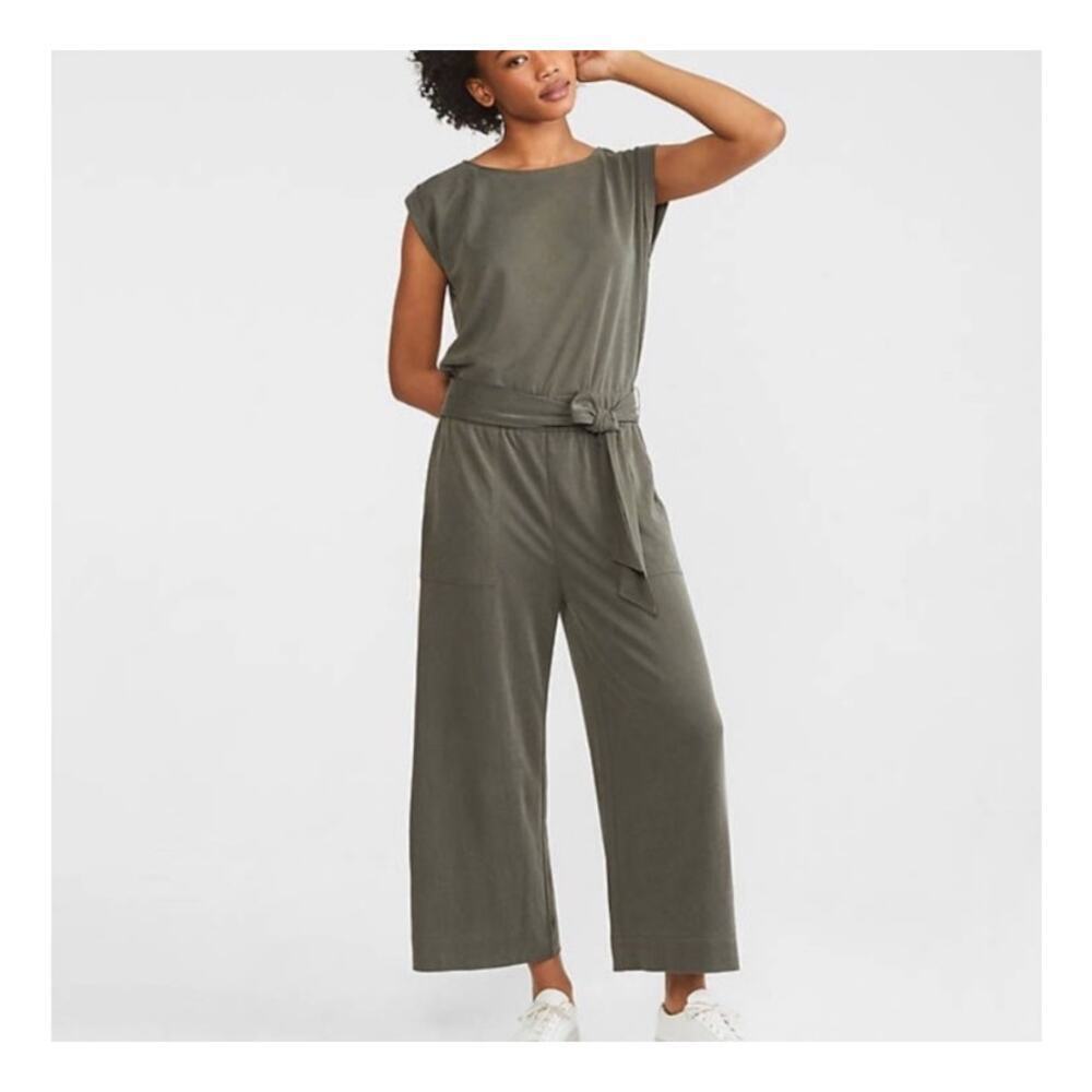 Lou & Grey for LOFT High Neck Sleeveless green Grey Jumpsuit Tie Waist XS